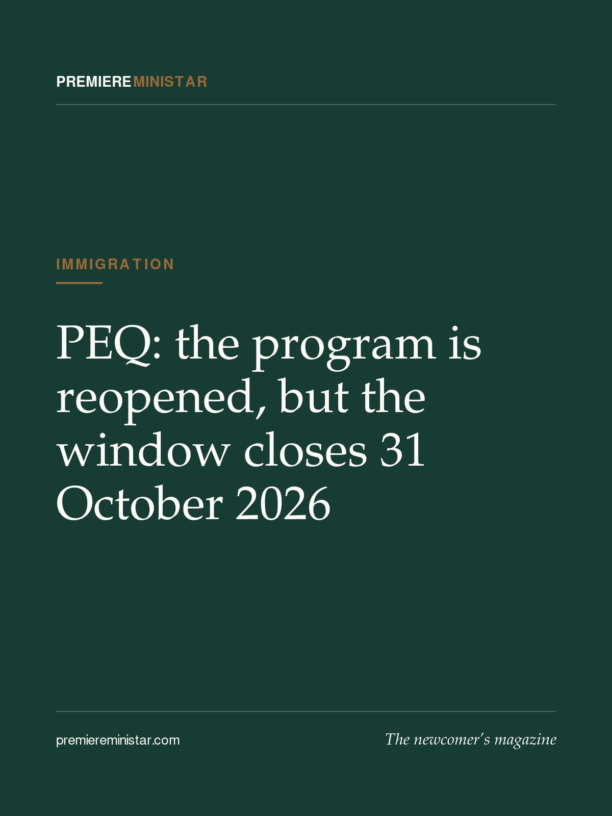 PEQ: the program is reopened, but the window closes 31 October 2026