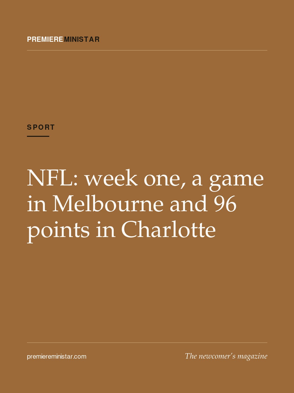 NFL: week one, a game in Melbourne and 96 points in Charlotte